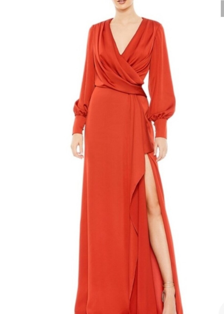 Ieena for MacDuggal Burnt Orange faux Wrap Maxi Dress w/ long Sleeves size 2 NWT